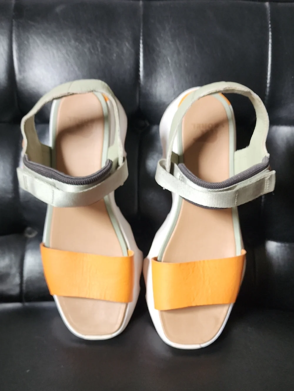 SOREL Kinetic Impact Y-Strap High Sandal Safari Sea Salt Koi Orange Platform 10 - Picture 8 of 13